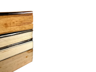 stack of old books on a white background