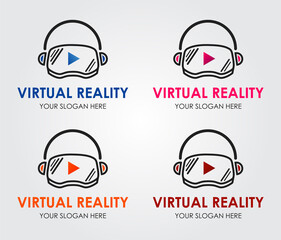 Social Virtual Reality Logo Concept. Modern Technology Symbol Template Isolated on Gray Background. Head-mounted display icon. Modern gaming device. Simulation smartglasses vector illustration.