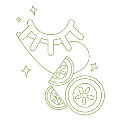 icon with cosmetic patches for eyes in linear style. natural skin care based on cucumber. mask for the skin around the eyes. Modern design for packaging, paper, fabric