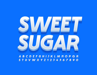 Vector logo Sweet Sugar. White 3D Font. Trendy Uppercase Alphabet Letters and Numbers