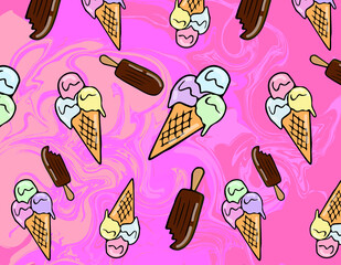 ice cream pattern.Flat style.ice cream cone.Popsicle.