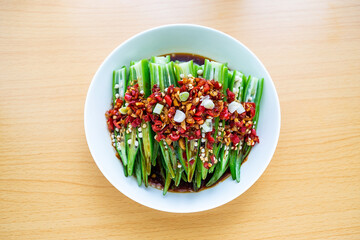 Chinese home cooking cold okra
