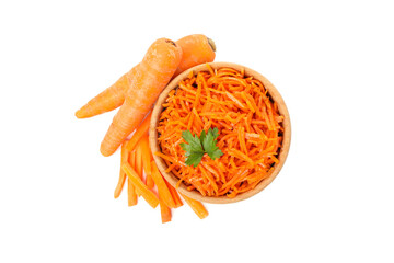 Bowl with carrot salad isolated on white background