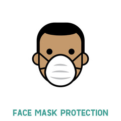 Man in face mask line icon, vector pictogram of pandemic virus prevention. Protection wear from coronavirus, air pollution, dust, flu illustration. Sign for medical equipment store. Wear your mask.