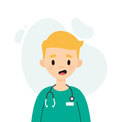 Happy male doctor/nurse wearing a stethoscope.  Avatar of a young doctor talking.