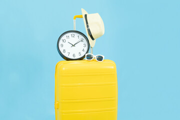 Check in in time before travel, season travel, Summer holidays,vacation duration concept.Yellow...