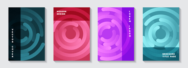 Editable catalogue title pages templates. Minimal poster circle elements movement vector backdrops. 