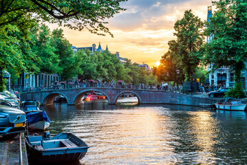 Sunset in Amsterdam, The Netherlands.