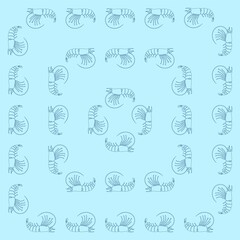 Cute seamless pattern with doodle shrimps. Idea for wrapping paper, background for seafood restaurant menu