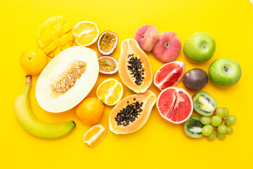 Summer abstract background with mix of various exotic fruits.