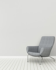 Cozy space in condominium.White room with arm chair. scandinavian interior design. -3d rendering