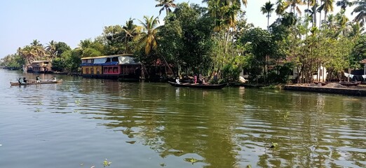 House boat in backwater at Kerala, India