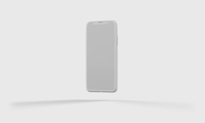 Floating Vertical Smartphone with Blank Screen Isolated on White Background