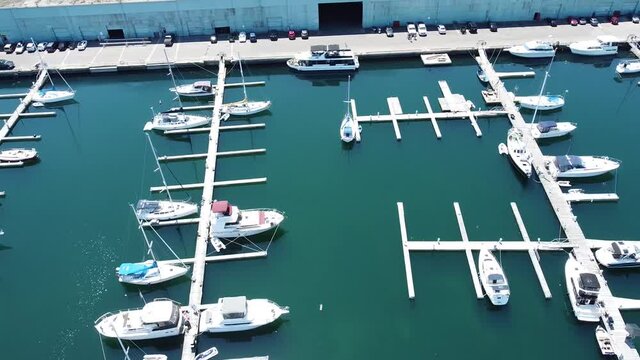 Parked boats on the marina 