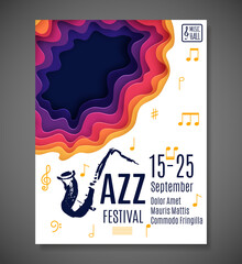 Jazz blues festival poster. Music background. Concert flyer template.  Vector design.
