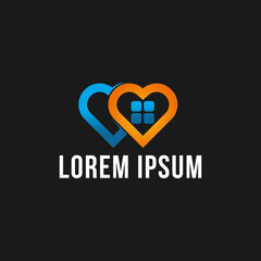 Two love icon design symbol with color blue and orange