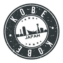 Kobe Japan Round Stamp Icon Skyline City Badge.