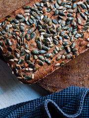 Artisanal buckwheat bread loaf with nuts and seeds