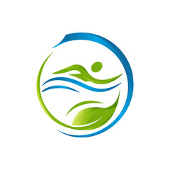 Abstract illustration design people swim icon symbol with leaf