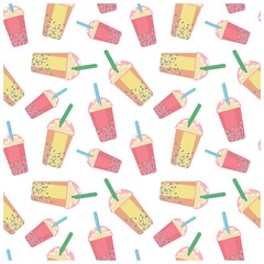 Seamless pattern background with cool cocktails in cute designed cup