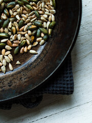 Traditional rustic food on plates and table