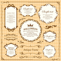 ハロウィンのフレーム素材、10月、アンティークな装飾、ビンテージな模様、植物のツタ