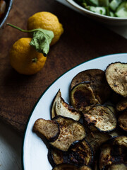 Traditional rustic food on plates and table
