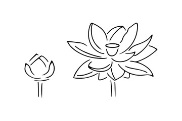 Doodle flower lotus set icon isolated on white. Hand drawing line art. Sketch vector stock illustration. EPS 10