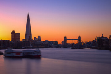 Fototapeta na wymiar Long exposure, London city skyline with Tower bridge