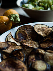 Traditional rustic food on plates and table