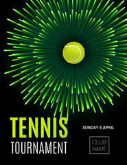Tennis championship or tournament poster design. Tennis ball and green firework. Vector illustration - 363627362