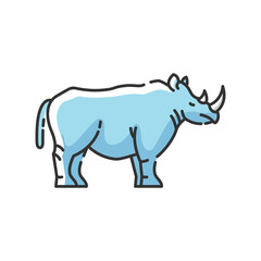 Obraz na płótnie Canvas Rhinoceros RGB color icon. Exotic horned animal, african fauna. Tropical zoo mascot, endangered species. Zoology, safari. Large rhino isolated vector illustration