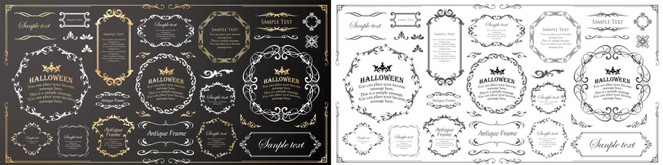 ハロウィンのフレーム素材、10月、アンティークな装飾、ビンテージな模様、植物のツタ