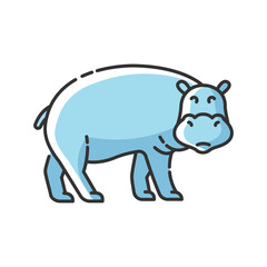 Hippo RGB color icon. Large exotic animal, african fauna, tropical semiaquatic mammal. Tropical zoo mascot, huge behemoth. Hippopotamus isolated vector illustration