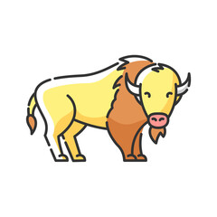 Bison RGB color icon. North American fauna, herbivore animal, endangered species. Cattle farm, domestic livestock. Large buffalo isolated vector illustration