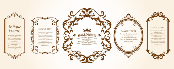 ハロウィンのフレーム素材、10月、アンティークな装飾、ビンテージな模様、植物のツタ