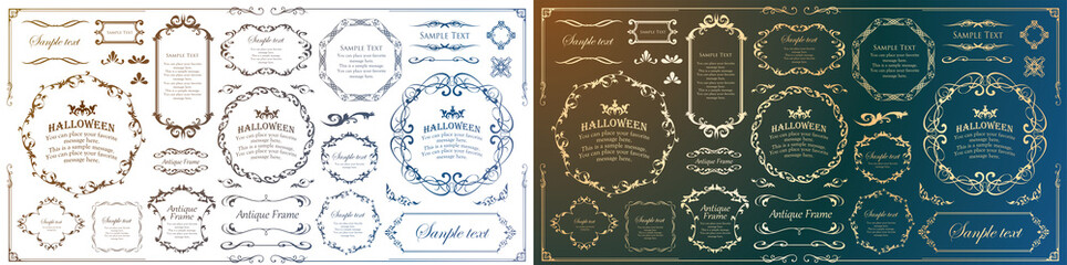 ハロウィンのフレーム素材、10月、アンティークな装飾、ビンテージな模様、植物のツタ