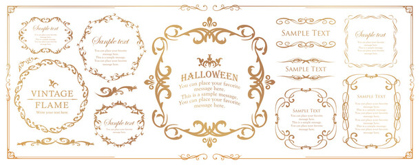 ハロウィンのフレーム素材、10月、アンティークな装飾、ビンテージな模様、植物のツタ