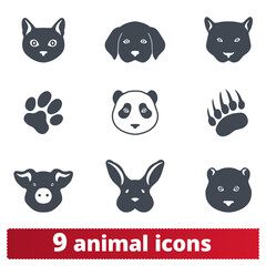 Domestic and wild animals heads and footprints