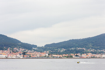 Fototapeta na wymiar Sailing boat in ría de Vigo, Galicia, Spain