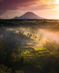 Vertical aerial shot of beautiful landscape near the Mount Agung (Gunung Agung), Indonesia © Joshua Kathey/Wirestock
