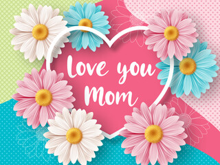 Happy Mothers day background with daisy flowers. Greeting card, invitation or sale banner template