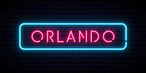 Orlando neon sign. Bright light signboard. Vector banner. - obrazy, fototapety, plakaty