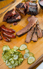 Beef Brisket barbecue Traditional Texas Smoke House . Rubbed with spiced & slow smoked in a classic Texas smoke house over mesquite wood chips in traditional classic bbq method. Chopped Beef Brisket.
