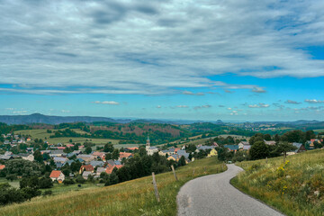 View from the Wachberg mountain across Saupsdorf village