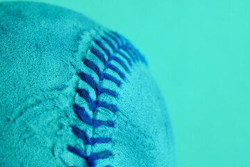 Abstract pop art style blue baseball with seams close up.