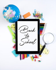 Back to School Concept with Stationery and white background