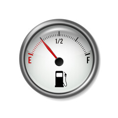 Fuel gauge. Round white gauge with chrome frame.
