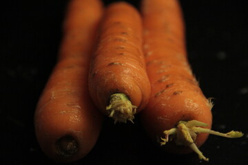 fresh and organic carrots on a black background