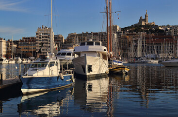 Yachts in Marseille harbor, France